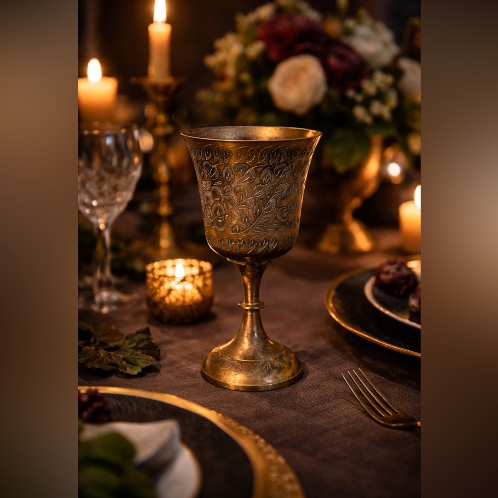 Vintage Brass Wine Goblet Dark Academia Moody Dinner Party Old World Decor | 6”